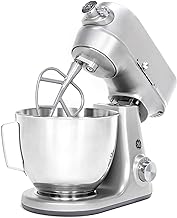 GE Tilt-Head Electric Stand Mixer | 7-Speed, 350-Watt Motor | Includes 5.3-Quart Bowl, Flat Beater, Dough Hook, Wire Whisk & Pouring Shield | Countertop Kitchen Essentials | Granite Gray
