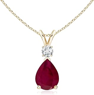 Angara Natural Ruby Teardrop Pendant Necklace with Diamond for Women, Girls in Sterling Silver / 14K Solid Gold/Platinum with 18" Chain, July Birthstone Jewelry Gift for Her Birthday, Anniversary