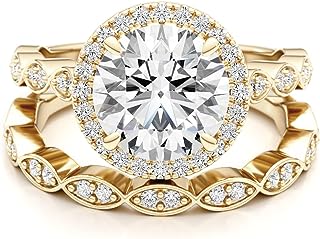 3/4 Carat Lab Grown Diamond and 3 Carat Moissanite Wedding Band Ring Set for Women in 14k White or Yellow Gold Anniversary Promise Ring