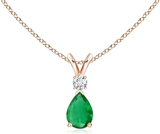 Angara Natural Emerald Teardrop Pendant Necklace with Diamond for Women, Girls in Sterling Silver / 14K Solid Gold/Platinum with 18" Chain, May Birthstone Jewelry Gift for Her Birthday Anniversary