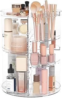 360 Rotating Makeup Organizer, Spinning Skincare Organizers with 8 Adjustable Layers, Cosmetics Storage Shelf with Brush Holder, Revolving Perfume Organizer for Vanity Bathroom Countertop Bedroom