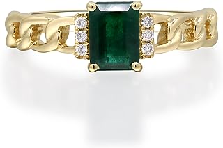 Gin & Grace 14K Yellow Gold Natural Zambian Emerald Ring with Diamonds for women | Ethically, authentically & organically sourced (Emerald-cut) shaped Emerald hand-crafted jewelry for her | Emerald Ri