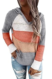 BLENCOT Women's Lightweight Color Block Hooded Sweaters Drawstring Hoodies Pullover Sweatshirts