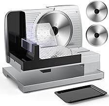 OSTBA Meat Slicer with Two Removable Stainless Steel Blades&Food Tray, 0-23mm Adjustable Thickness Meat Slicer for Home, Die-Cast Deli Food Slicer Easily Cut Meat, Cheese, Bread, Easy to Clean, 160W