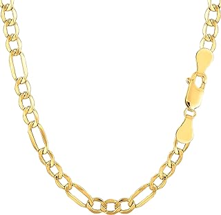 14k Yellow Gold Hollow Figaro Chain Necklace, 4.6mm