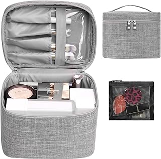 Makeup Bag Travel Makeup Cosmetic Bag Case Organizer Make Up Pouch with Mesh Bag Makeup Brush Holder Bag Toiletry Bags for Women