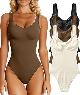 OQQ Women's 3 Piece Bodysuits Sexy Ribbed Sleeveless Shapewear Tank Tops Bodysuits