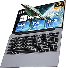 Auusda Laptop Computer with 8GB DDR4 512GB M.2 SATA SSD, Intel Celeron J4105 1.5-2.5 GHz, 14.1" 1920x1080 IPS LCD, Mini HDMI, USB-Ax2, Micro SD Card Slot, Camera, Windows 11 Pro, 3TB Storage Upgrades