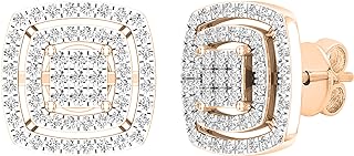 Dazzlingrock Collection 0.50 Carat (ctw) Round Diamond Ladies Cluster Double Cushion Stud Earrings 1/2 CT, Available in 10K/14K/18K Gold & 925 Sterling Silver
