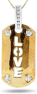 Jewelry Bliss 10k Two-Tone White and Yellow Gold, Diamond Love Dog Tag Pendant Necklace For Women 18 Inch Chain