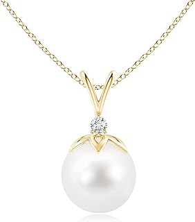 ANGARA Natural Freshwater Pearl Pendant Necklace with Diamonds in Sterling Silver, 14K Solid Gold for Women, Girls, June Birthstone Jewelry Gift for Her, Birthday, Wedding, Anniversary, Valentines Day