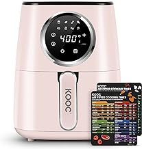 [NEW] KOOC Large Air Fryer, 4.5-Quart Electric Hot Oven Cooker, Free Cheat Sheet for Quick Reference Guide, LED Touch Digital Screen, 8 in 1, Customized Temp/Time, Nonstick Basket, Pink