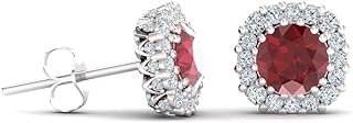 Diamondere Natural and Certified Gemstone and Diamonds Halo Earrings in 14K Solid Gold | 1.34 Carat Earrings for Women