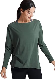 Long Sleeve Workout Shirts for Women Loose Fit-Pima Cotton Yoga Shirts Casual Fall Tops Shirts