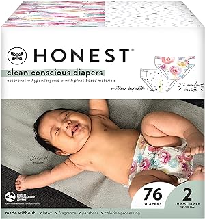 The Honest Company Clean Conscious Diapers | Plant-Based, Sustainable | Young At Heart + Rose Blossom | Club Box, Size 2 (12-18 lbs), 76 Count