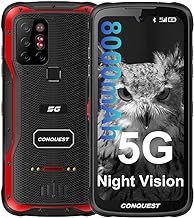 Conquest S20 Unlocked Rugged Smartphone, Android 11 Rugged Cell Phone, with PTT Walkie Talkie Button, 8000mAh Battery 6.3'' FHD+, 20MP Night Vision Camera IP68/IP69K, NFC(8+256GB, Red)
