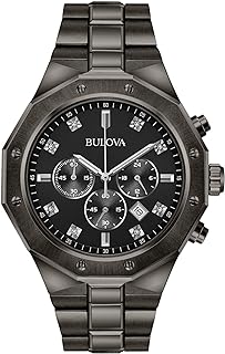 Bulova Men's Classic Diamond 6-Hand Chronograph Quartz Watch, Calendar Date, Luminous Markers, 100M Water Resistant, 44mm