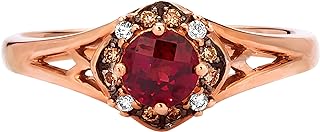LeVian 14K Rose Gold, Checkerboard Cut Garnet, & 1/10 Cttw White & Chocolate Diamond Cushion Shaped Halo Ring (Fancy Brown & H-I Color, SI1-SI2 Clarity)