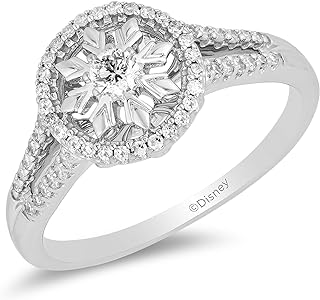 Jewelili Enchanted Disney Fine Jewelry 10K White Gold 1/4 Cttw Diamond Elsa Promise Ring