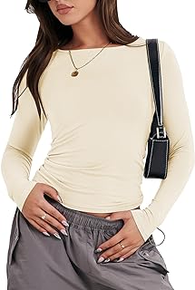 ANRABESS Women Long Sleeve Slim Fit Crop Top Going Out Tight T-Shirt Trendy Tees Streetwear