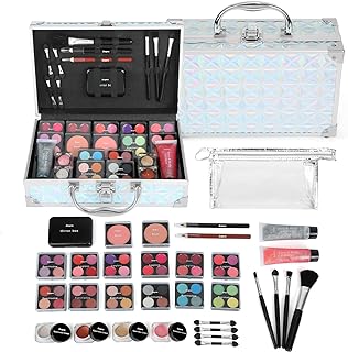 Anpro All-In-One Makeup Carry Case with Pro Teen Makeup Set, Full Starter Cosmetics Kit with Makeup Brushes, Lipsticks, Eye Shadows Palette, Blushes, Glitter Gel