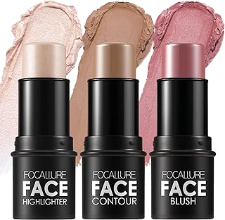 FOCALLURE 3 Pcs Cream Contour Sticks,Shades with Highlighter & Bronzer & Blush,Non-greasy and Waterproof Contouring Pen,Easy to Sculpt the Face and Create a Lightweight Finishing Makeup,LIGHT-MEDIUM