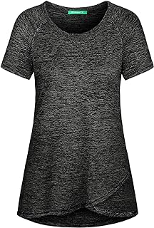 Kimmery Woman Raglan Sleeve Round Neck Irregular Hem Yoga Workout Shirt Sizes M-3XL