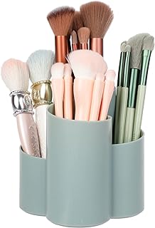 Yesesion Plastic Makeup Brush Organizer for Desk, Round Cosmetics Brushes Holder with 4 Compartment, Storage Cup for Lipsticks, Hair Accessories, Beauty Tool in Vanity, Bathroom, Dresser (Green)