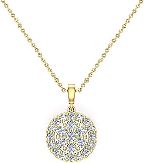 Cluster Diamond pendant necklace for women 14K Gold Halo Style 0.60 carat tw