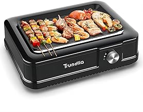 Trundlia Electric Smokeless Indoor Grill, glass-sealed tubes, 1660W, 446°F Rapid Infrared Heating,Larger Size15*10 Nonstick Surface, Indoor BBQ,outdoor patio events, camping trips,RV travels (BLACK)