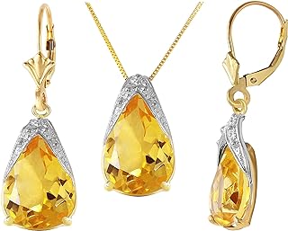 Galaxy Gold GG 14k 22" Yellow Gold Citrine Drop Necklace and Earrings Set