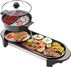 BOEASTER 2 in 1 Electric Smokeless Grill and Hot Pot, 2200W Removable Hotpot Pot, Large Capacity Baking Tray, Non-Stick Skillet Pan, Dual Adjustable Temperature, 1-6 People