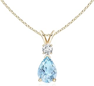 Angara Natural Aquamarine Solitaire Pendant Necklace for Women, Girls in 14K Solid Gold/Platinum/Sterling Silver | March Birthstone | Jewelry Gift for Her | Birthday|Wedding Anniversary
