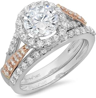 Clara Pucci 2.0 CT Round Cut CZ Pave Halo Designer Solitaire Modern Ring Band Set Solid 14k Multi White Rose Gold