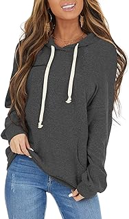 PRETTODAY Women's Casual Lightweight Hoodies Long Sleeve White Drawstring Sweatshirts Loose Pullovers with Pocket