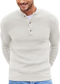COOFANDY Men Henley Knit Sweater Dress Long Sleeve Button Pullover Sweater Casual Sweater