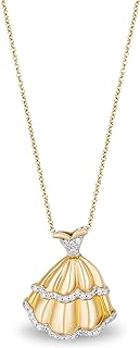 Jewelili Enchanted Disney Fine Jewelry 10K Yellow Gold 1/10 Cttw Natural Diamond Belle Dress Pendant