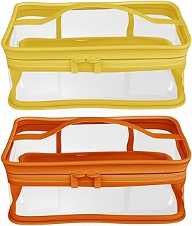 Transparent Makeup Bag Zipper Waterproof Handbag Portable Travel Storage Pouch 2 Pcs (Orange, Yellow)