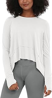 ODODOS Long Sleeve Tee for Women with Thumb Hole Athletic Gym Workout Crop Tops Yoga Shirts