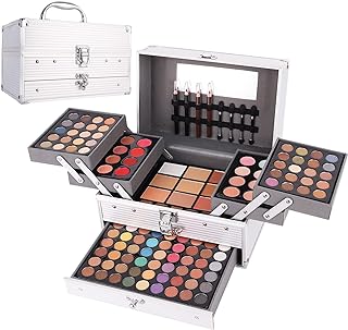 132 Color All In One Makeup Kit,Professional Makeup Case Set for Teen Girls, Multicolor Eyeshadow Palette(006N2-Silver)
