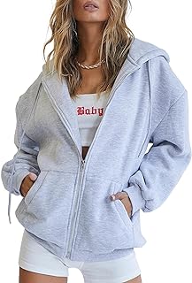 EFAN Women's Cute Hoodies Teen Girl Fall Jacket Oversized Sweatshirts Casual Drawstring Zip Up Y2K Hoodie with Pocket