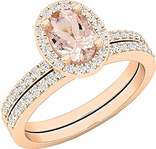 Dazzlingrock Collection 7x5mm Oval Gemstone & Round White Diamond Halo Style Engagement Ring Set for Her (Diamond 0.44 ctw, Color I-J, Clarity I1-I3) in Gold