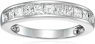 VIR JEWELS 1 carat (ctw) Diamond Wedding Anniversary Band for Women, Half Eternity Princess Cut Diamond Engagement Ring in 14K White Gold Channel Set 1 cttw, Size 4.5-10
