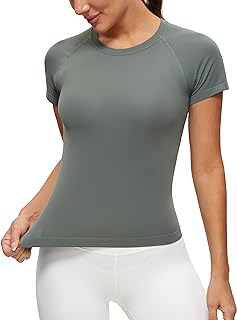 CRZ YOGA Women's Seamless Workout Tops Breathable Short Sleeve Gym Shirts Running Yoga Athletic T-Shirts