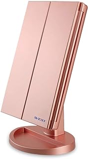 WEILY Lighted Vanity Makeup Mirror 1x/2x/3x Magnification Trifold with 21 LED Lights Touch Screen and USB Charging, 180 Degree Adjustable Stand for Countertop Cosmetic Makeup Mirror(Rose Gold)