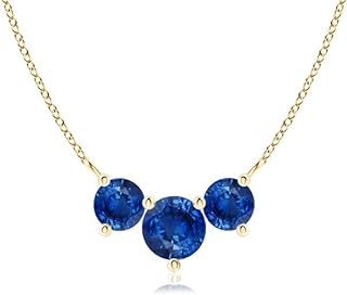 Angara Natural Blue Sapphire Three Stone Pendant Necklace in 14K Solid Gold for Women, Girls with 18" Chain | September Birthstone Jewelry Gift for Her |