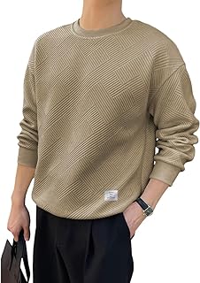 Men's Crewneck Sweatshirts Soild Color Geometric Texture Long Sleeve Casual Pullover Shirt