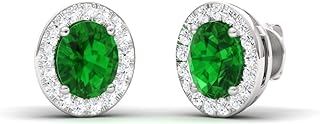 Diamondere Natural and Certified Oval Cut Gemstone Halo Diamond Earrings in 14K Solid Gold | 0.96 Carat Earrings for Women