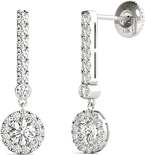 Natural Diamonds Halo Dangle Earrings AGS Certified 14K White Gold 3/4 Ctw GH/SI2-I1