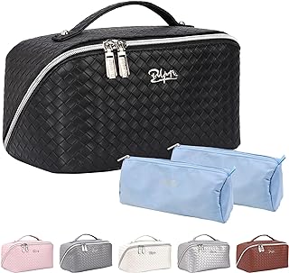 BOYATU Travel Makeup Bags Cosmetic Bags for Women: 3-Pack Leather Make up Bag Waterproof Toiletry Bag - Makeup bag Organizer with Divider
